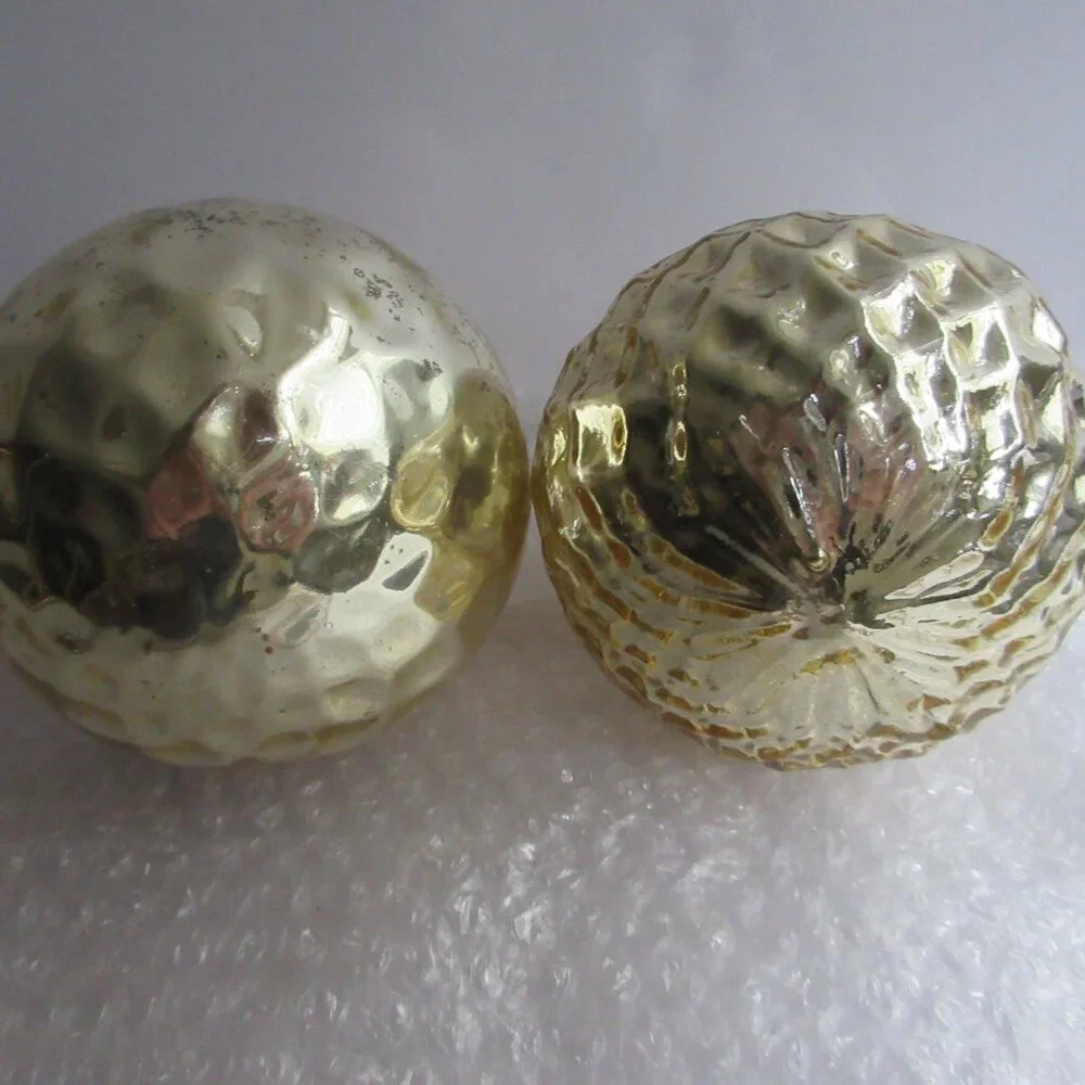 Crate&Barrel Gold Tone Mercury Glass Christmas Ornaments Set of 5 Retro Repro